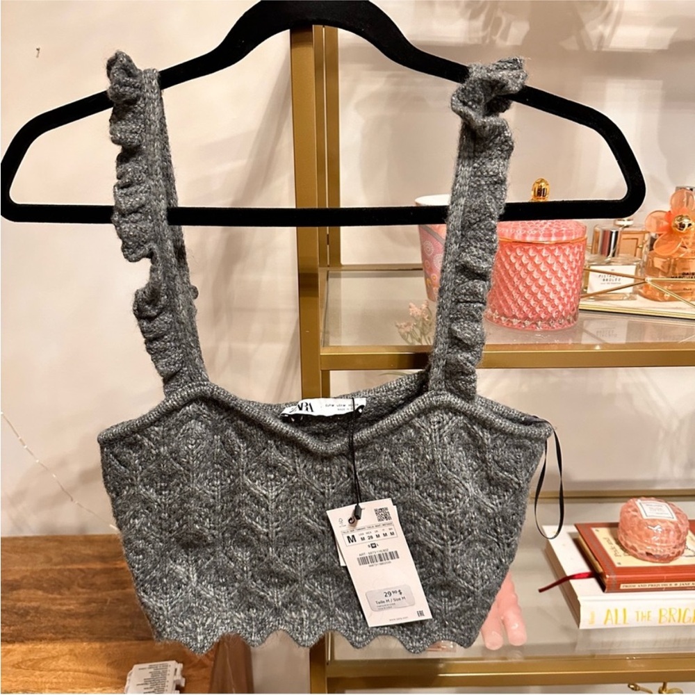 Zara knit crop top with ruffle straps